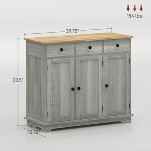 English Elm Homcom Versatile Sideboard With Solid Wood Top, Stylish Storage Cabinet For Dining & Entryway Use W2225P217372