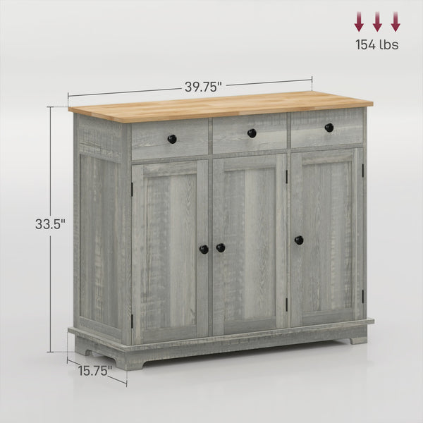 English Elm Homcom Versatile Sideboard With Solid Wood Top, Stylish Storage Cabinet For Dining & Entryway Use W2225P217372
