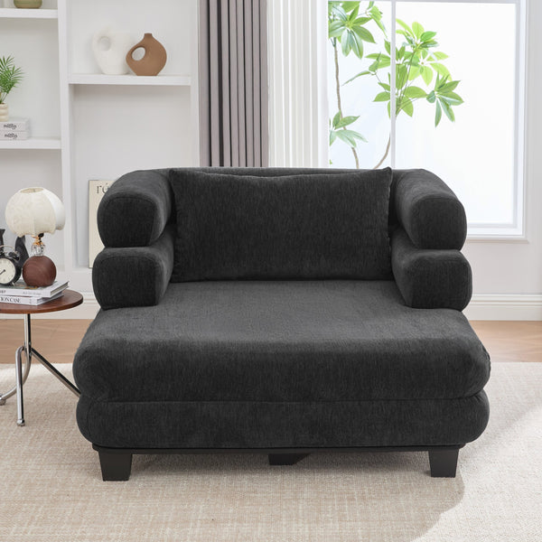 English Elm Oversized Chenille Chaise Lounge Deep Seat Sculptural Armrests Modern Living Room Retreat Black N763P326441B