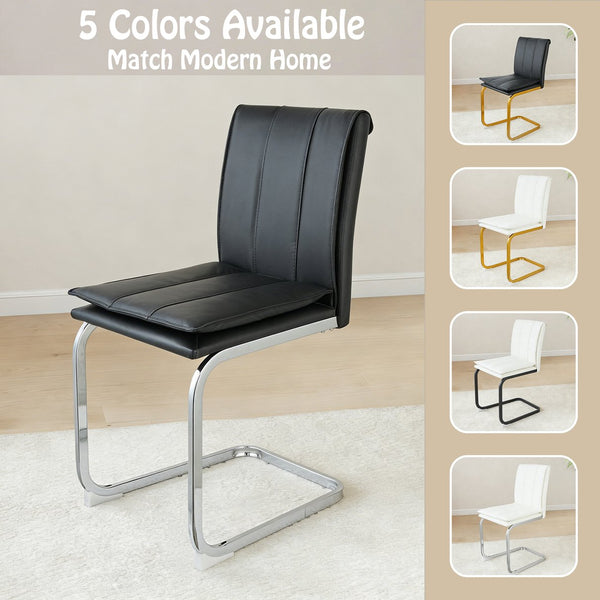 English Elm Modern Pu Leather Cantilever Dining Chairs Set of 4 with Steel Arc Frame for Kitchen Black And Silver W5123P454214