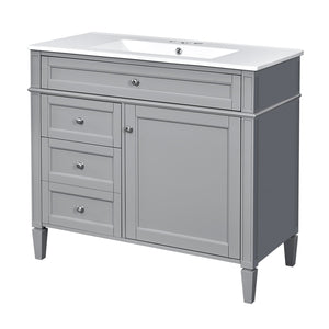 English Elm 36'' Modern Bathroom Vanity With Medicine Cabinet, Soft-Close Doors, 4 Drawers & Ceramic Sink Set SW000134AAE-1