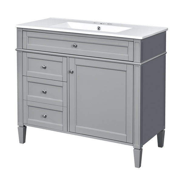 English Elm 36'' Modern Bathroom Vanity With Medicine Cabinet, Soft-Close Doors, 4 Drawers & Ceramic Sink Set SW000134AAE-1