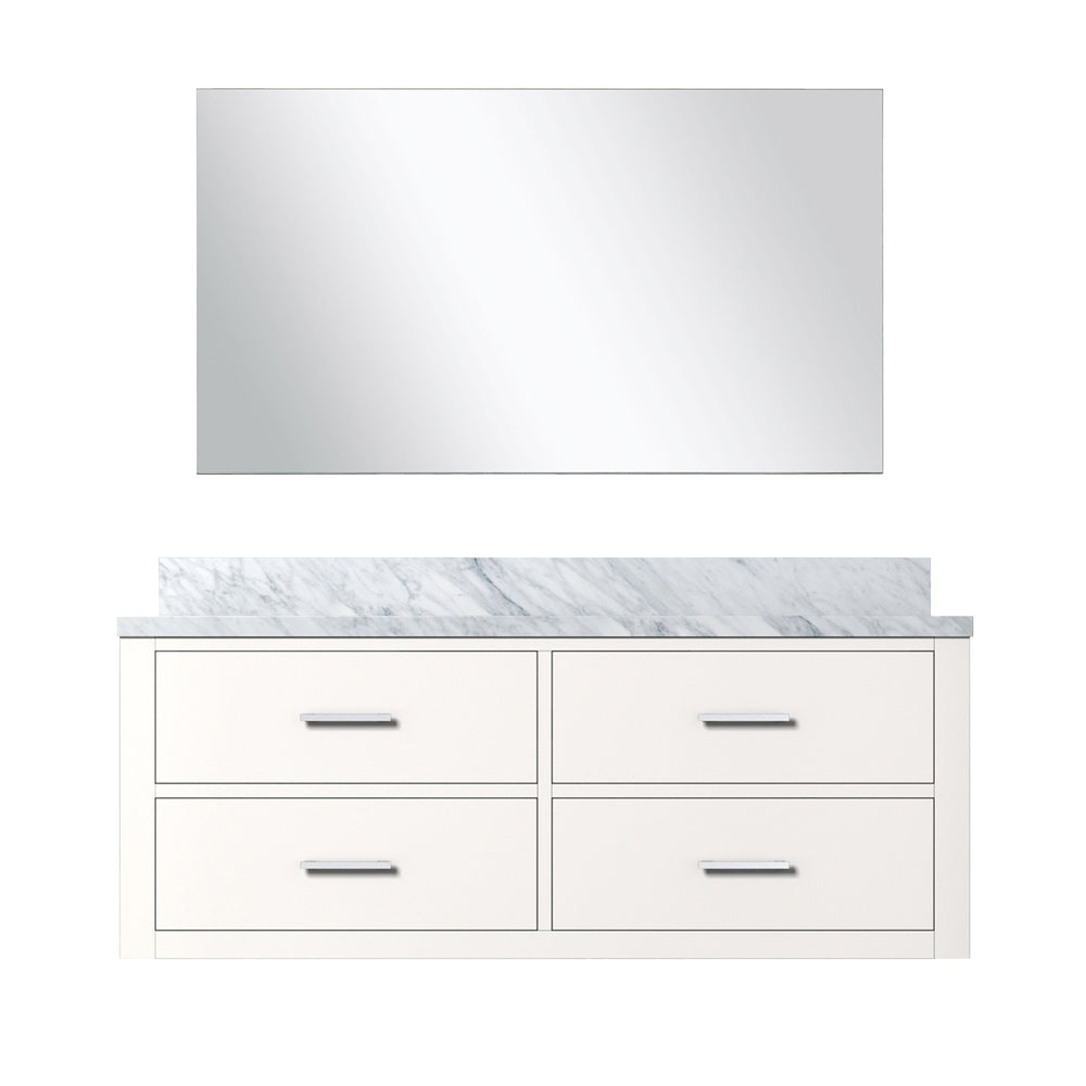 English Elm White Single Bath Vanity 48" W x 22" D with Carrara Marble Top, Soft-Close Drawers & 43" Mirror B2731S01440