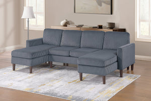 English Elm 3pc Sectional Sofa Set with Dual Chaises Corduroy Upholstery Modern Square Arms Tapered Legs Cozy Comfort Dark Gray 47 L x 18 W x 58 H B011P340109