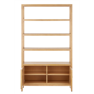 Santos Vintage Navy Storage Etagere - Stylish Mahogany with Rattan for Elegant Home Organization