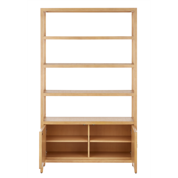Santos Vintage Navy Storage Etagere - Stylish Mahogany with Rattan for Elegant Home Organization