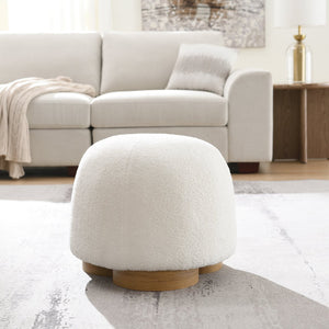 English Elm Fully Assembled Round Teddy Fabric Ottoman Plush Foam Seat Bedroom Entryway Accent White W2671P386671