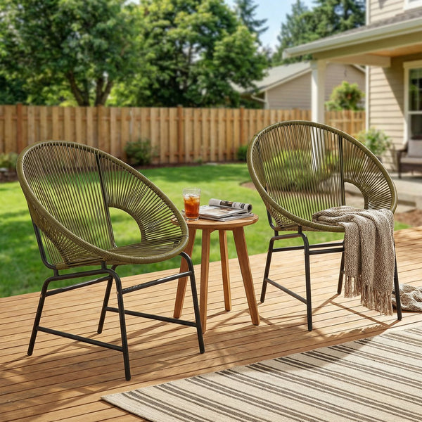 English Elm Nusa Outdoor Pe Rattan Patio Chairs with Iron Frame Airy Oval Weave Set of 2 Green N775P422987G