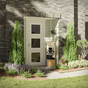 English Elm Parsons TV Stand for TVs up to 50" with ample open shelving, cord management, modern oak finish Black B2733P384489