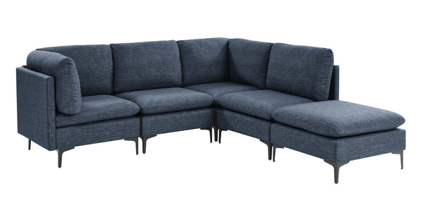 English Elm Linen Upholstered Modular Sectional Sofa with Tall Black Metal Legs for Living Room Dark Blue B2748S00122