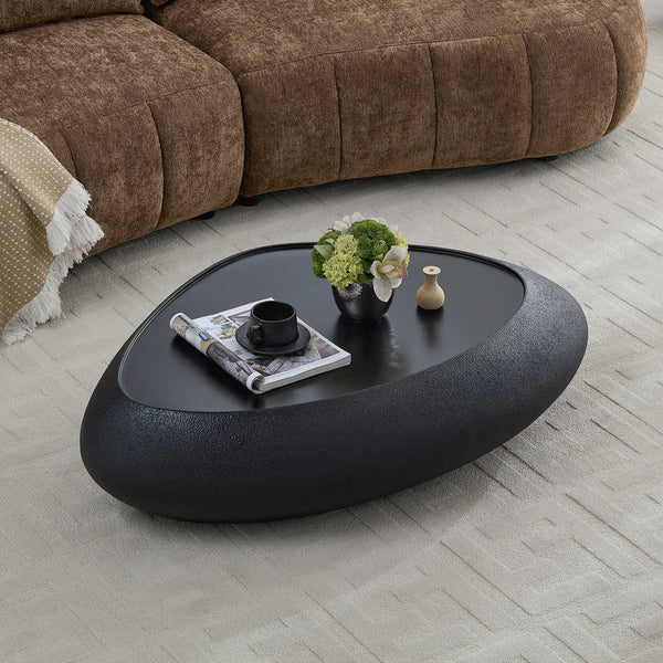 English Elm 47.24''fiberglass Oval Coffee Table Faux Stone Finish Sculptural Low Profile Living Room Black W2582P431158