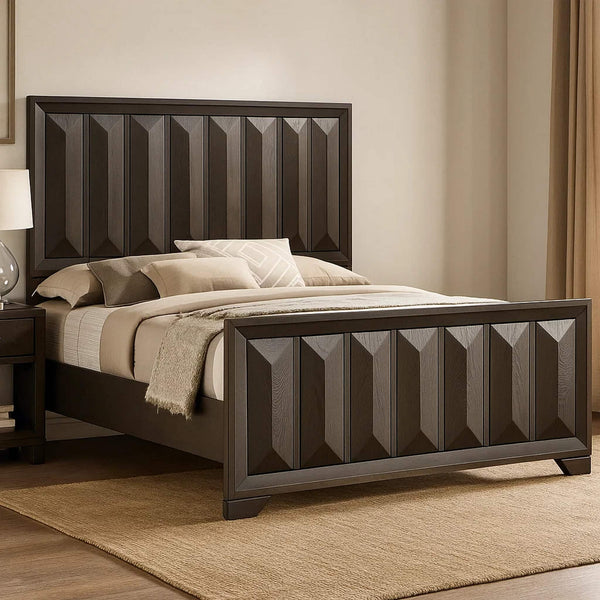 English Elm Beautiful Espresso Wood Panel Queen Bed Set with Two Nightstands for Transitional Bedroom B2741S00897