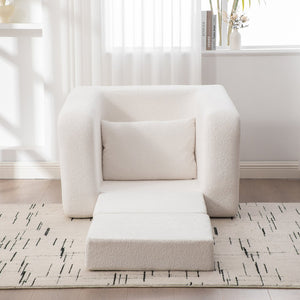 English Elm 40" Chenille Cloud Floor Chair Convertible Sleeper Sofa Lounge for Dorm Apartment Bedroom Ivory W3118P388895