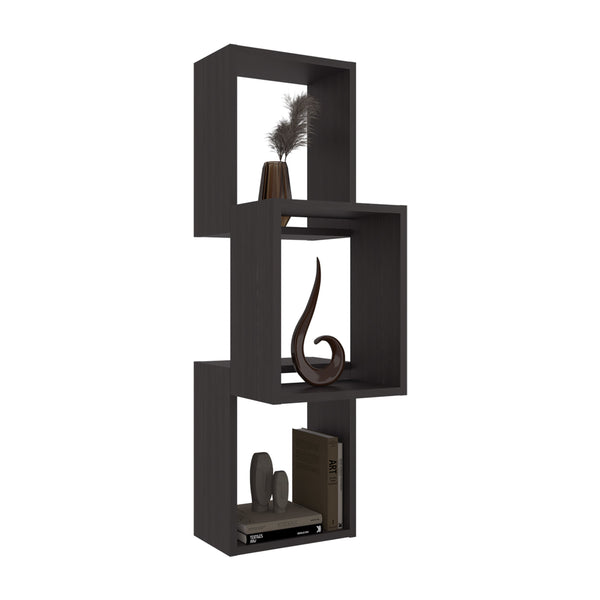 English Elm Stormi Wenge Wall-Mounted Geometric Shelf Unit — Asymmetrical Cube Design, Space-Saving Organizer B128P375286