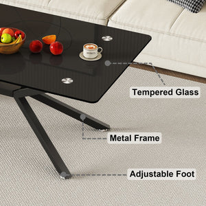 English Elm 39.37" Rectangle Black Glass Coffee Table – Modern Design With Durable Metal Legs For Any Space W241P227961
