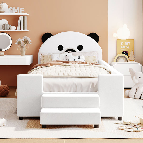 English Elm Twin Velvet Daybed Bear Headboard Hydraulic Storage Kids Bedroom Frame White SF000129AAK