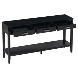 English Elm U_style Farmhouse Console Table with Three Drawers Open Shelf Entryway Organizer Black N711P410445B