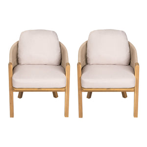 English Elm Christopher Knight Home® - Grotta Teak Acacia Dining Arm Chairs Set of 2 with Linen-Blend Cushions & Handwoven Hemp Rope Seats N775P278310T