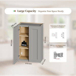 English Elm Gray Shaker Solid Wood Wall Cabinet Soft Close Doors Adjustable Shelves Kitchen Bath W5662P465940