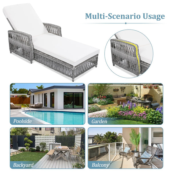 English Elm Go Outdoor Wicker Chaise Lounge Recliner with Ergonomic Armrests and Thick Cushion for Patio Beige+Grey N704P248780A