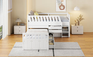 English Elm L-shaped Twin Loft Platform Bed with 7 Drawers Full Guardrails Kids White Pine LT000853AAK