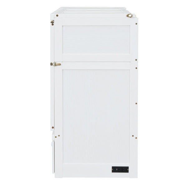 English Elm Queen Murphy Wall Bed with Pull Out Drawer and Built in Usb Charging Cabinet White N708P205905K