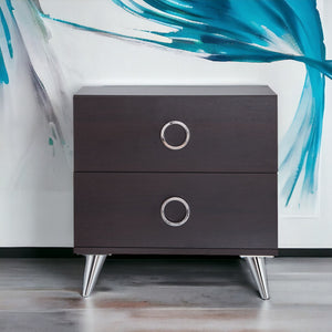 English Elm Elms Espresso Finish Accent Table with 2 Drawers, Silver Ring Pulls, Tapered Legs, Durable Synthetic Wood B2726P254142