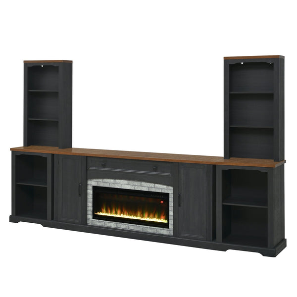 English Elm 3-piece Farmhouse Entertainment Center with Curved Cabinets Walnut Mdf Modular Living Room Black N721S000072B
