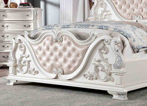 English Elm Luxurious Eastern King Bed Brown Cherry Baroque Tufted Leatherette Carved Wood Frame B2741S00810