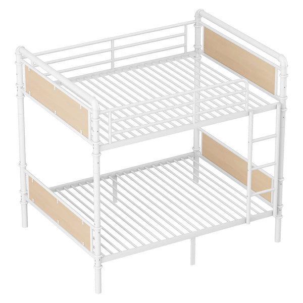 English Elm Twin Twin XL over Twin XL Metal Bunk Bed, Industrial White Detachable Design with Guard Rails, 300lb Capacity W2580P304984