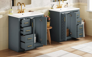 English Elm 60'' Bathroom Vanity Set With Ceramic Sink - Stylish Solid Wood Frame, Soft-Closing Drawers & Doors N710SS00001C