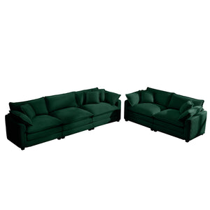 English Elm Modern Fabric Living Room Sofa Set - Plush Green Corduroy, 2 Deep Seat 2-Seater Sofas With Cushions W714S00813