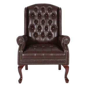 OSP Home Furnishings Traditional Queen Anne Wingback Chair with Oxblood Vinyl Lumbar Support and Cabriole Legs TEX234-JT4