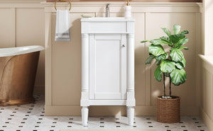 English Elm 18" French Style Vanity with Ceramic Sink Soft Close Door and Adjustable Shelf White N710P415332K