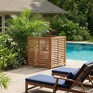 English Elm 3-panel Slatted Wood Outdoor Privacy Screen for Ac Units Trash Enclosures Gardens Brown W2640P272036
