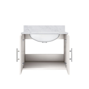 English Elm Glossy White Bath Vanity With Carrara Marble Top – Stylish, Compact Design & Soft-Close Storage Solution B2731P258567