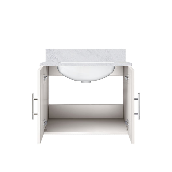 English Elm Glossy White Bath Vanity With Carrara Marble Top – Stylish, Compact Design & Soft-Close Storage Solution B2731P258567