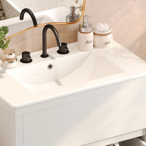 English Elm Christopher Knight Home® - 30" Bathroom Vanity with Ceramic Sink, 2 Soft-Close Full-Extension Drawers, Handle-Free 45° Design, Durable MDF White N817P280549W