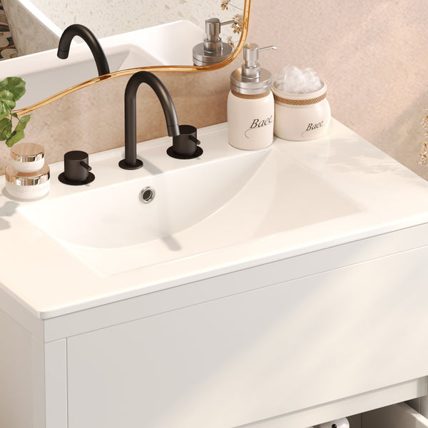 English Elm Christopher Knight Home® - 30" Bathroom Vanity with Ceramic Sink, 2 Soft-Close Full-Extension Drawers, Handle-Free 45° Design, Durable MDF White N817P280549W