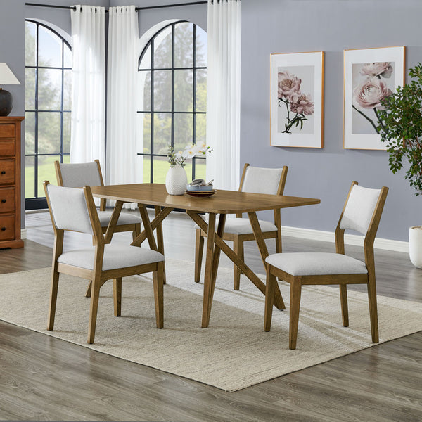 English Elm Dafne Walnut Oak Rectangular Dining Set Seats Six with Upholstered Gray Side Chairs B2749S00320