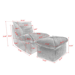 English Elm Compressed Lounge Chair with Ottoman - Space-Saving Chenille Upholstered Sofa, High-Density Foam Comfort Beige W1036P251827