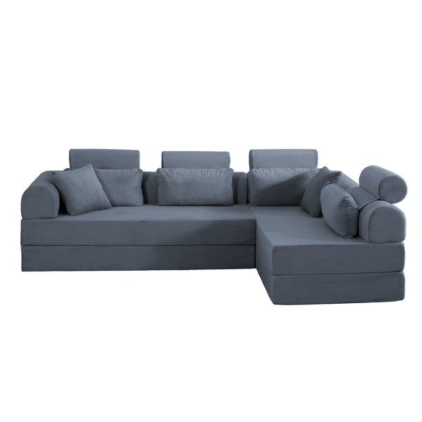 English Elm L Shaped Corduroy Sectional Sofa Converts to Sleeper Bed Space Saving Modular Couch Dark Gray W5532S00010