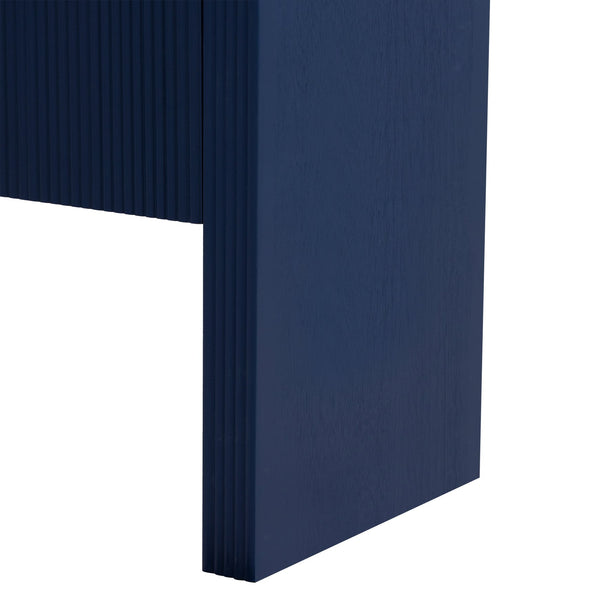 English Elm U_style Wave Door Pine Console Table Sculptural Storage for Entryway or Sofa Navy Blue N711P415846V