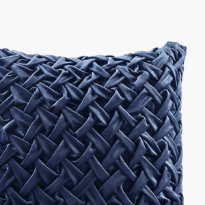 English Elm Square Ruched Velvet Decor Pillow with Plush Goose Feather Insert and Hidden Zipper Luxury Touch Navy 17.32 L x 17.32 W x 3.94 H B035129203