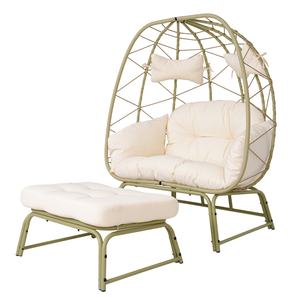 English Elm Double Outdoor Egg Chair with Ottoman Hand Woven Pe Rattan Two Person Patio Lounge T5880P501481