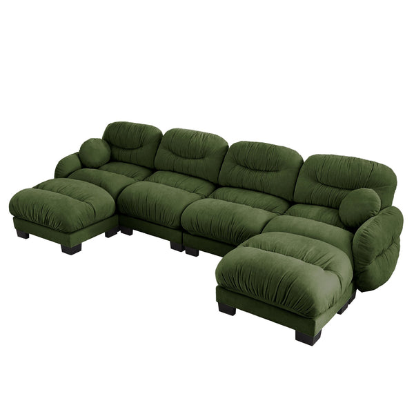 English Elm Pleated Chenille U-shape Modular Sectional Sofa with Ottomans and Ergonomic Foam Cushions Green W5656S00054