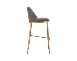 Sunpan Dover Luxurious Faux Leather Barstool with Sleek Brushed Gold Steel Legs for Contemporary Spaces Bravo Portabella / Sparrow Grey