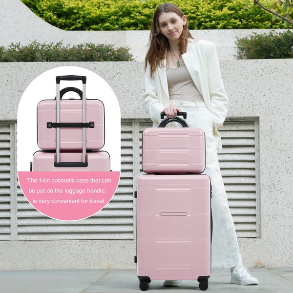 English Elm 6 Piece Hardshell Abs Travel Set with Spinner Wheels Combination Lock and Toiletry Bag Pink N732P391465H