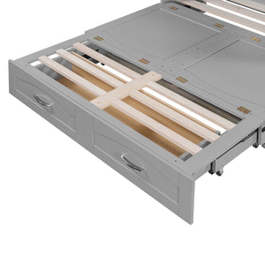 English Elm Full Size Murphy Wall Bed with Storage Drawers Usb Charging Ports and Pulley Mechanism Gray LP100670AAE
