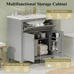English Elm 30" Modern Bathroom Vanity with Ceramic Sink and Soft-Close Doors, Solid Wood MDF Build, Sleek Handles Gray N729P263155E